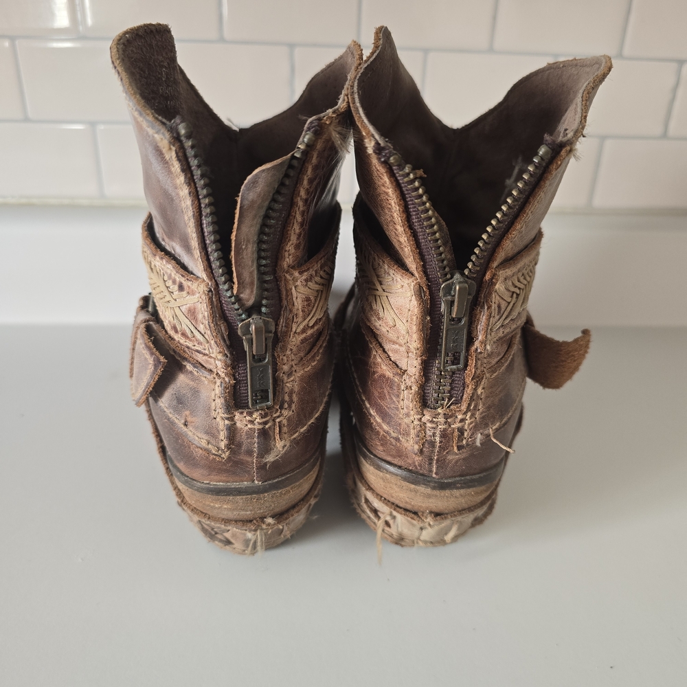 Brown Leather Ankle Booties with Braided Trim - Picture 4 of 4